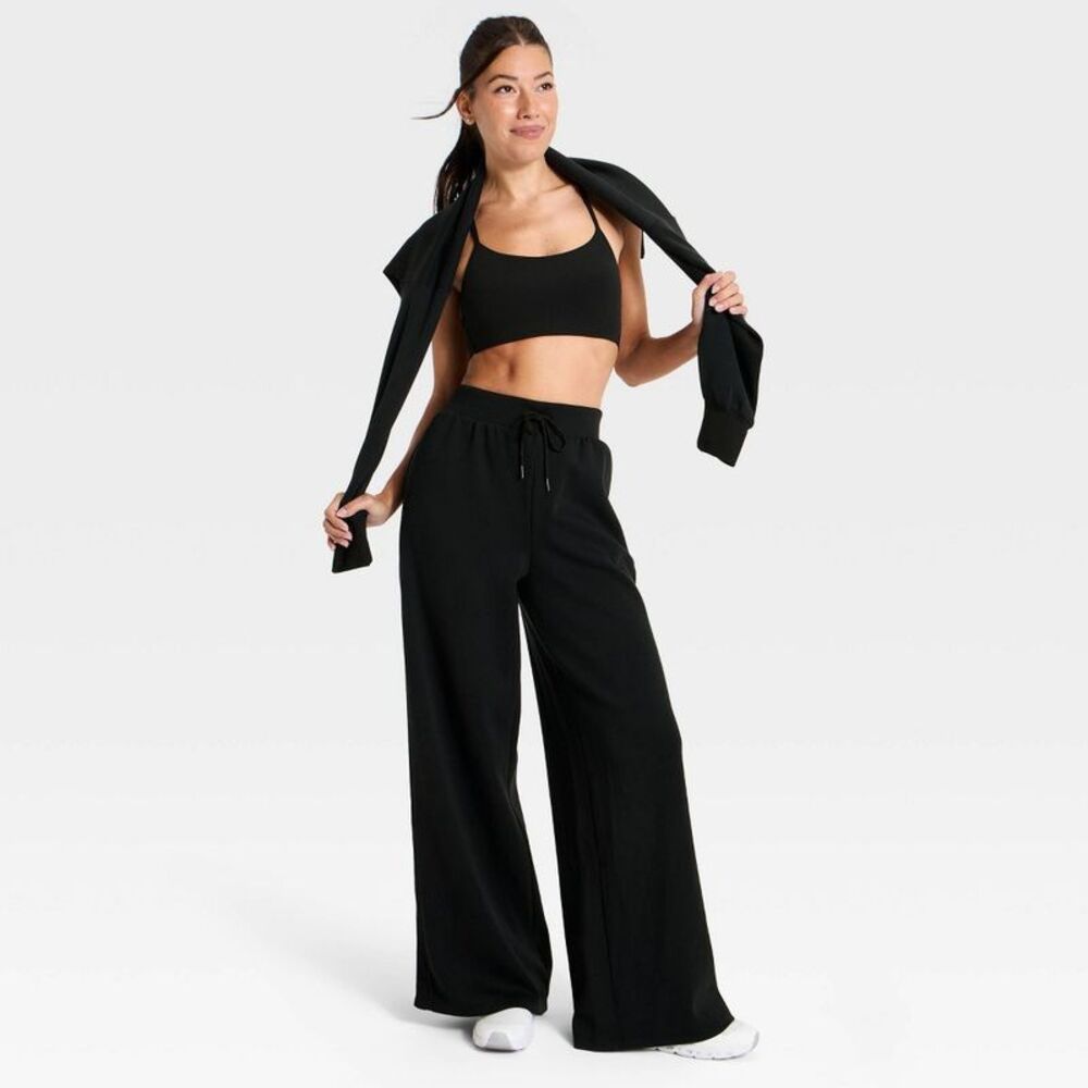 Women's Airy Sleek Pique Wide Leg Sweatpants - All In Motion Black M - Picture 3 of 3